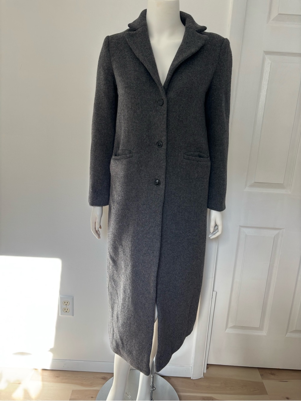 Reformation Charcoal Gray Long Wool-Blend Trench Coat